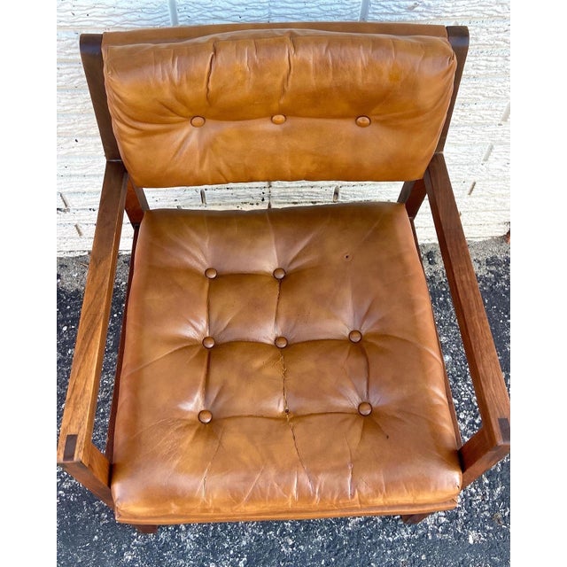 Vintage Mid Century Modern Leather and Wood Arm Chair by Kt Furniture
