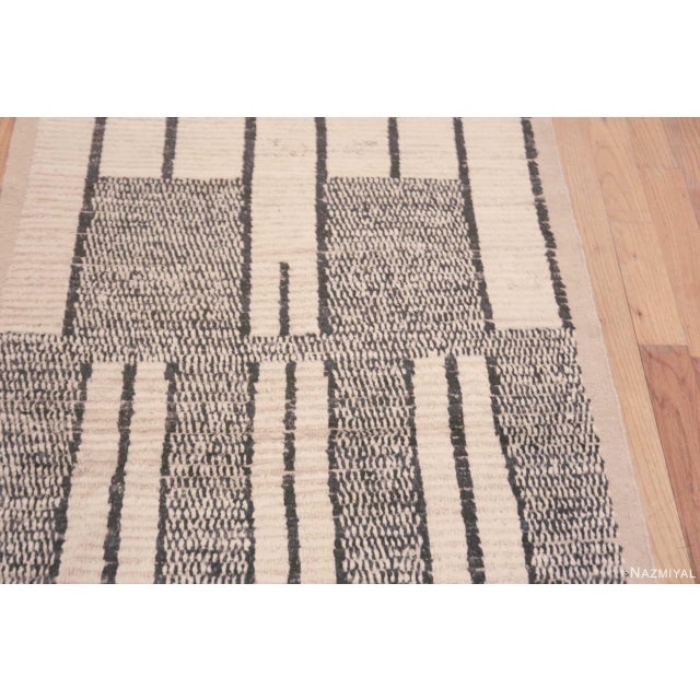Nazmiyal Collection Ivory Cream and Charcoal Tribal Geometric Modern Runner Rug For Sale In New York - Image 6 of 7