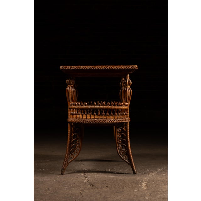 Late 19th Century Victorian Wicker Parlor Table With Gallery Shelf For Sale - Image 4 of 11