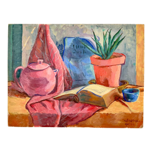 Post Impressionist Colorful Original Painting Still Life, Signed, 1944