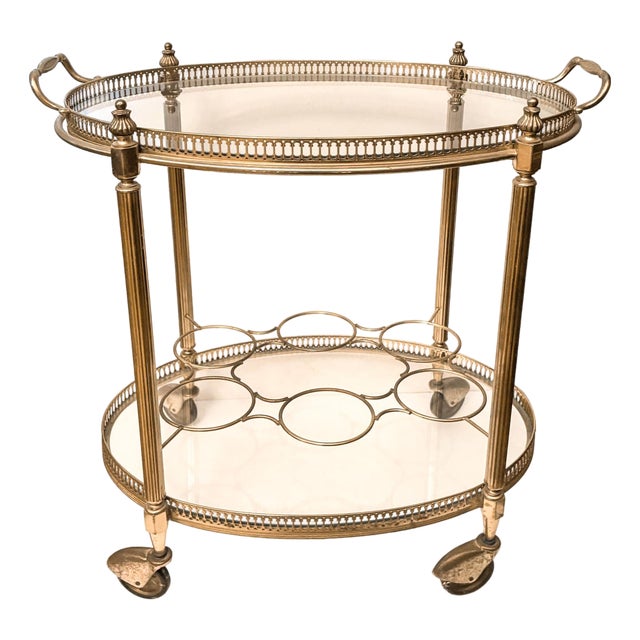 Hollywood Regency Brass Neoclassical 1940's French Bar Cart For Sale