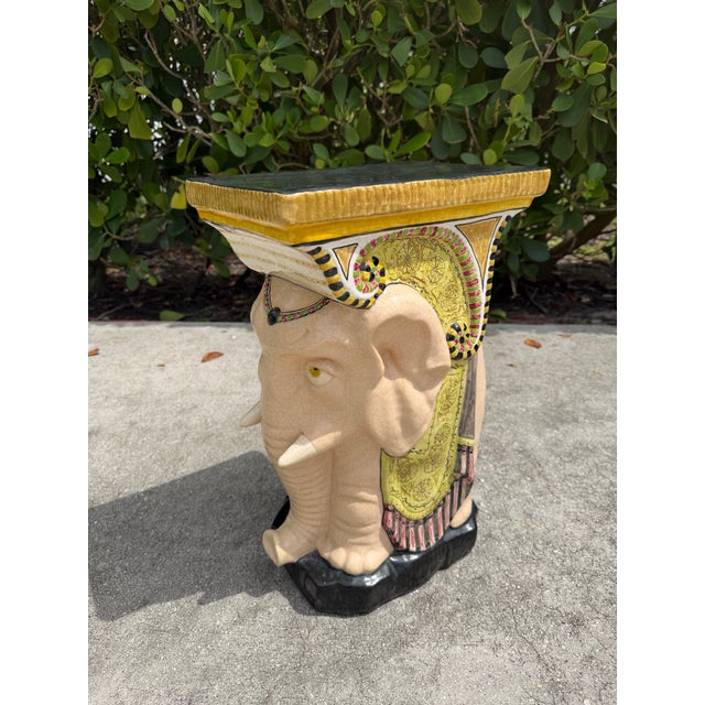 Vintage Hand-Painted Crackle Glazed Ceramic Elephant Garden Stool, Signed Mona For Sale In Naples, FL - Image 6 of 12