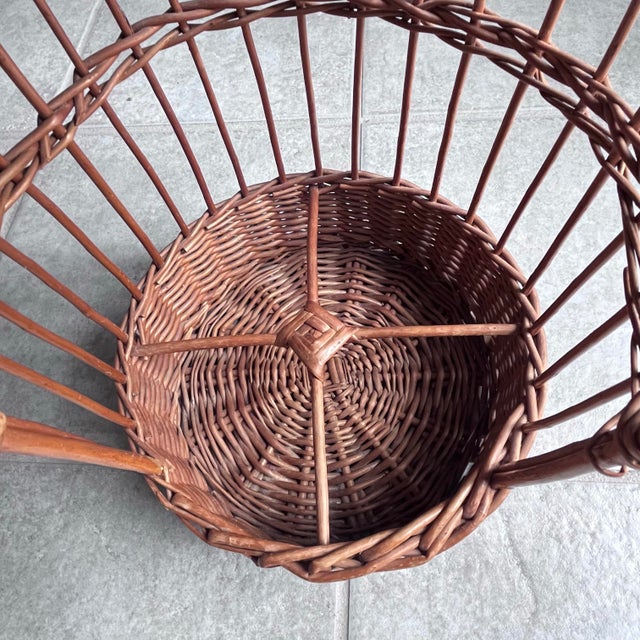 Vintage 1960s French Wicker Tall Bottle Basket Wine Bar For Sale - Image 9 of 10