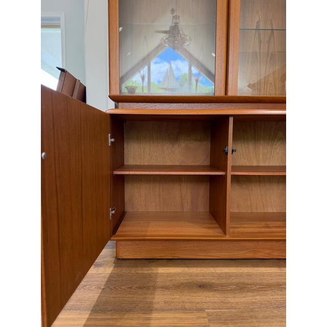 Brown 1970s Nordic Furniture Danish Modern Teak Glass Lighted Hutch Cabinet For Sale - Image 8 of 15