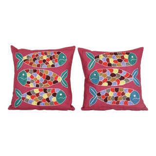 Tashkent Suzani Fish Pillow Case Made From a 19th Century Suzani - a Pair For Sale