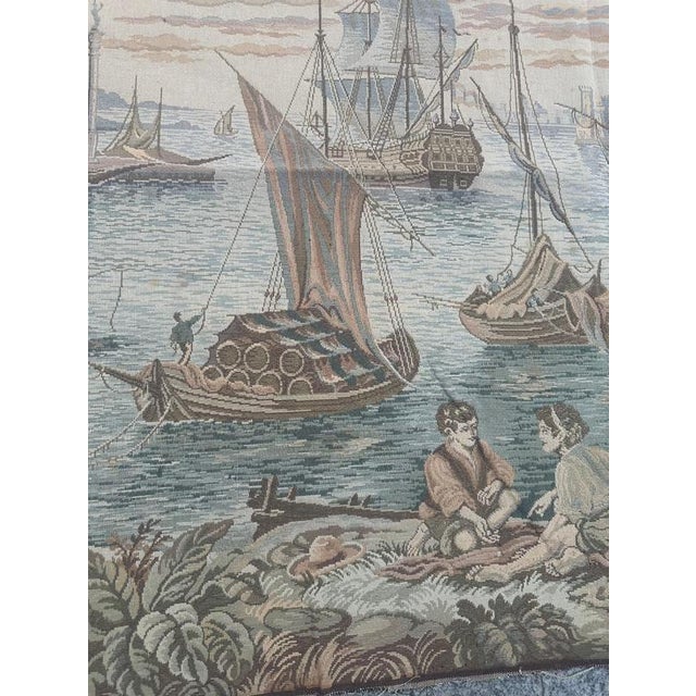 Vintage French Aubusson Jacquard Tapestry Port of Venice, 1970s For Sale - Image 6 of 18