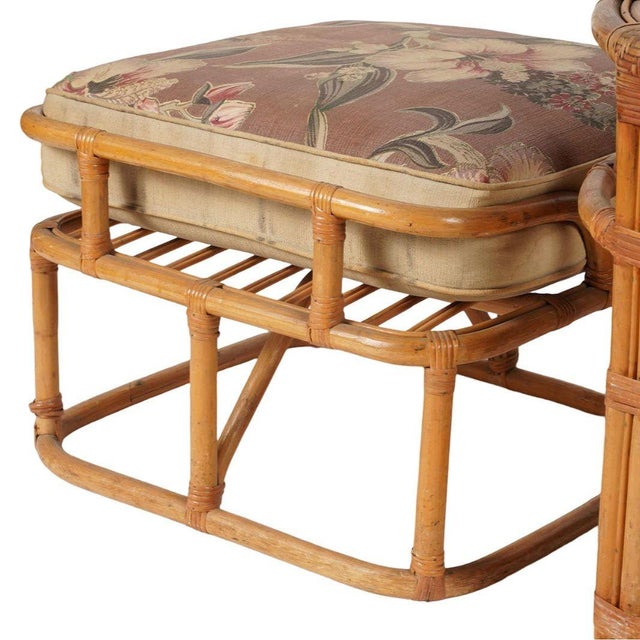 1950s Rare MCM Stepped Rattan Sofa Chair Ottoman Livingroom Set W/ Built in End Tables For Sale - Image 15 of 15