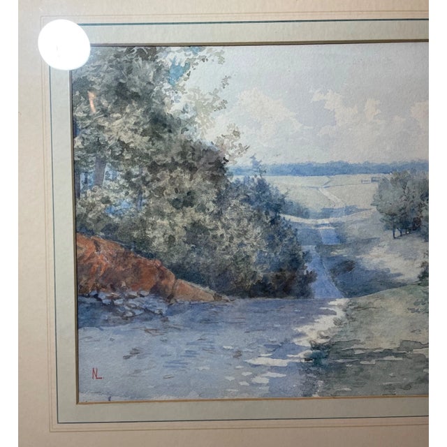 Antique Original Landscape Farm Trail Realism Watercolor Painting Country Art Nl For Sale - Image 12 of 13
