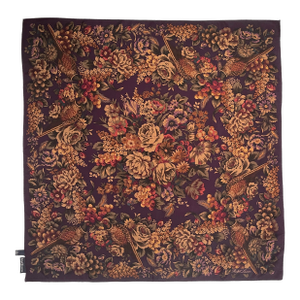 1990s Ralph Lauren Silk Floral and Pheasant Scarf