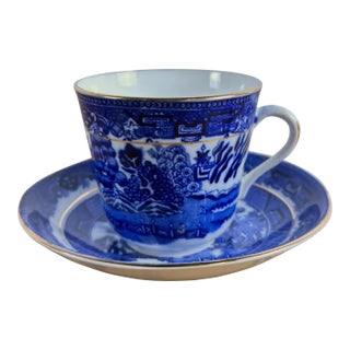 Antique English Queens China Blue Willow Bone China Cup & Saucer For Sale