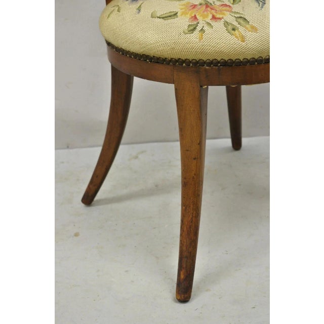 Wood Early 20th Century Vintage Italian Biedermeier Saber Leg Accent Side Chair With Needlepoint Seat For Sale - Image 7 of 12