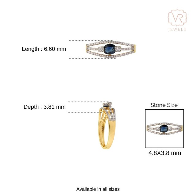 14k Yellow Gold Blue Sapphire & Diamond Split Shank Modern Ring Size 6 For Sale - Image 11 of 16