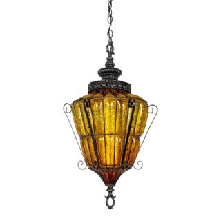 1960s Caged Amber Glass Lantern For Sale