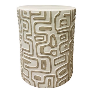 Modern Goods Modern White and Taupe Geometric Loman Stool For Sale