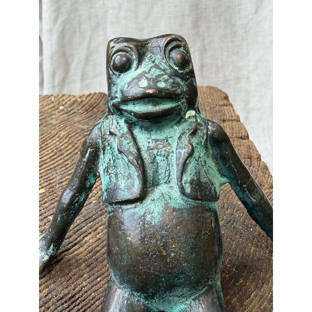 Mid 20th Century Vintage Bronze Seated Frog Garden Ornament For Sale - Image 5 of 18