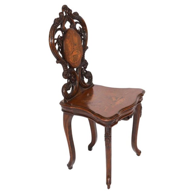 Antique Swiss Walnut Marquetry Inlaid Musical Chair, 19th Century For Sale - Image 16 of 16