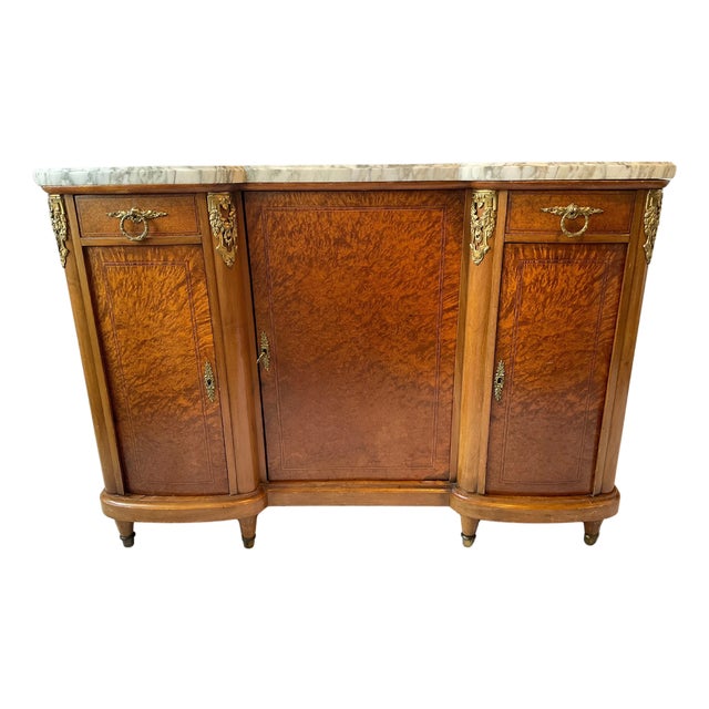 1920s French Burlwood Marble Top Sideboard For Sale