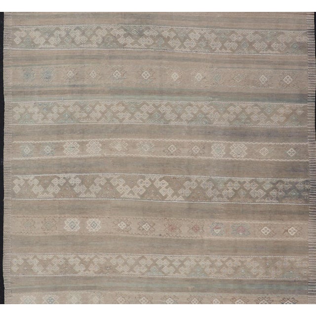 Vintage Turkish Kilim With Stripes in Taupe, Green, Tan, Cream and Brown For Sale - Image 9 of 9