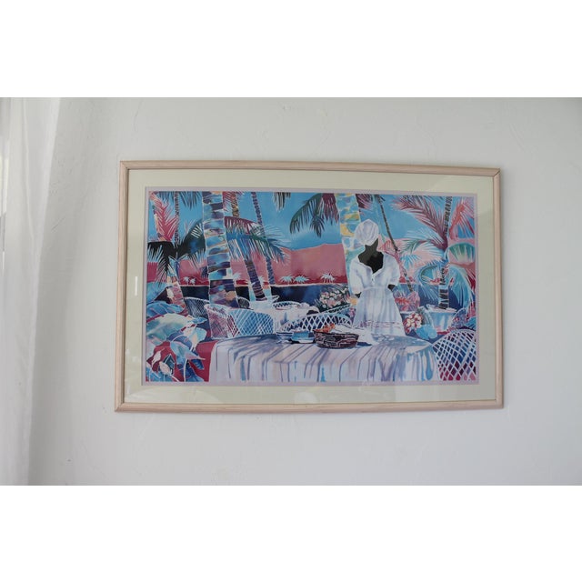 Wood Vintage Art Print "Jacmel Morning" by Artist Jennifer Markes, Framed and Matted For Sale - Image 7 of 9