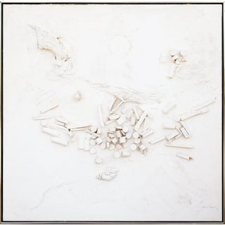 Juan Sanchez-Juarez Modern Abstract Monochromatic White Assemblage Construction Sculpture on Canvas, Late 20th Century For Sale