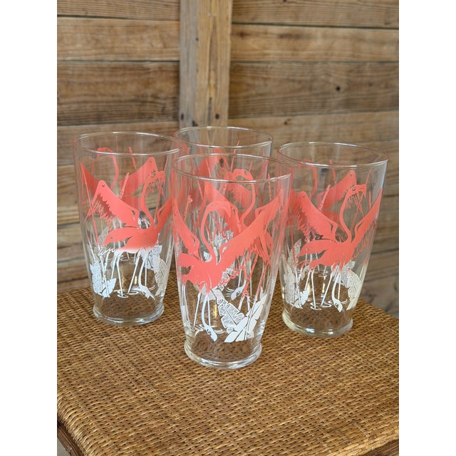 Set of 4 Monumental Coastal Vintage Pink Flamingo Cocktail Drinking Glasses For Sale - Image 11 of 11