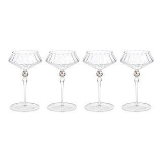 Ondine 4-Piece Set Fluted Coupe Glasses, Clear with Shadow Gray Accent For Sale