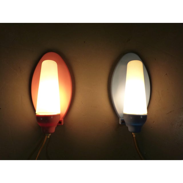 Pink & Blue Wall Lamps, 1950s, Set of 2 For Sale - Image 13 of 18