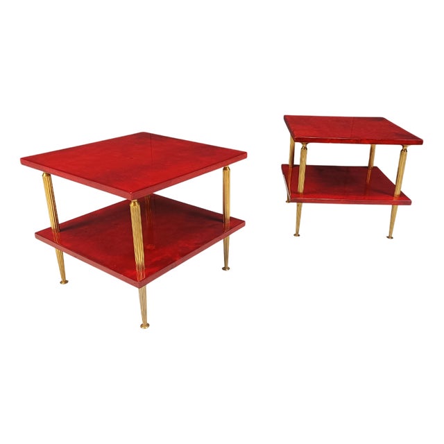 Two Tier Lacquered Goatskin Side Tables attributed to Aldo Tura, 1960s, Set of 2 For Sale
