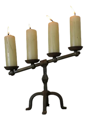 Brutalist Gothic Hand-Forged Iron 4-Candle Candelabra, 1960s