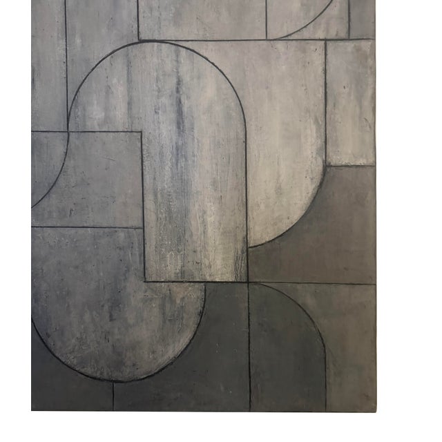 2020s Contemporary Geometric Abstract Oil and Cold Wax Painting Silver–Pewter Tones by Stephen Cimini For Sale - Image 5 of 7