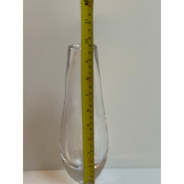 Kosta Boda 1960s Kosta Boda Sign Blown Glass Vase With Floral Etching 9.5" Tall Design by Goran Warff For Sale - Image 4 of 12