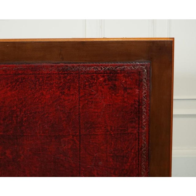 Vintage Yew Twin Pedestal Desk with Burgundy Leather Top For Sale - Image 16 of 17