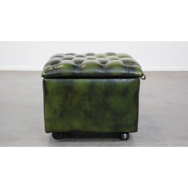 Chesterfield Ottoman in Green Cowhide Leather For Sale - Image 3 of 12