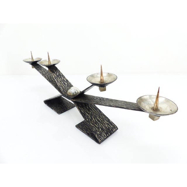 1970s Modernist Brutalist Chandelier with Four Blackened Hammered Metal Spikes, Europe, 1970 For Sale - Image 5 of 10