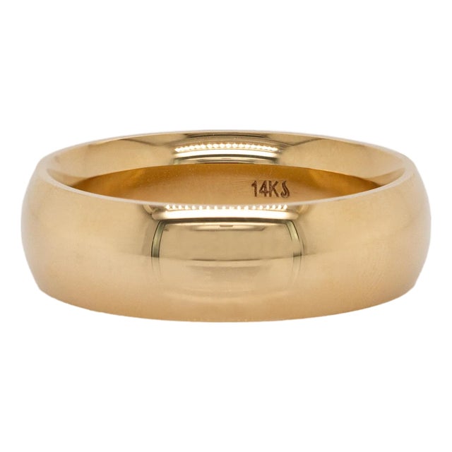 7mm Half Round Comfort Fit Wedding Band: Solid 14k Yellow Gold, Size 10 For Sale