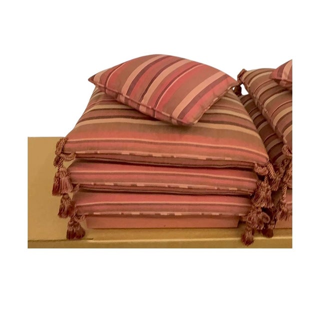 Pair of 1990s Matching Custom-Made Pillow Stacked Ottomans on Casters With Tassels For Sale - Image 6 of 8