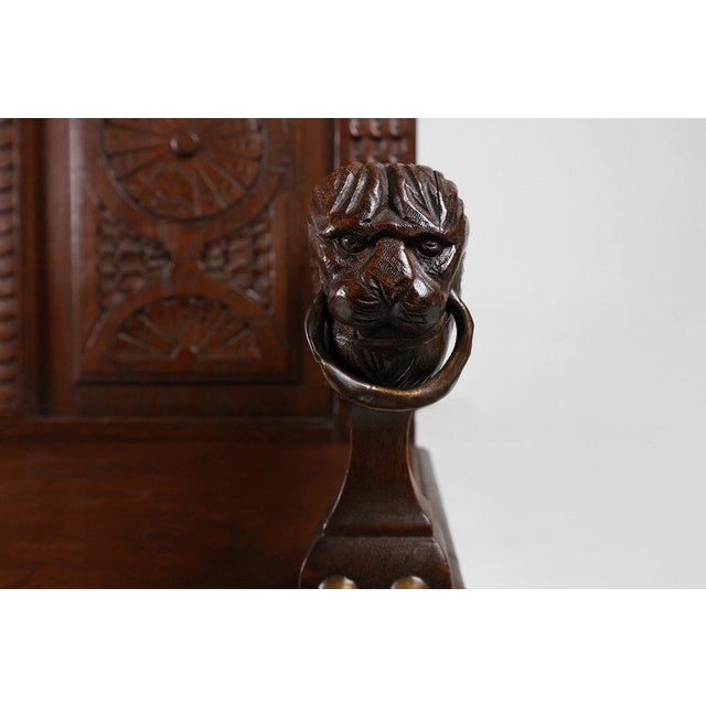 Antique Gothic French Oak Carved High Back Panel Bench, 1700s For Sale - Image 10 of 16