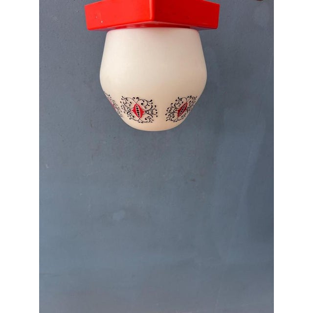 Glass Vintage Opaline Glass Ceiling Lamp with Orange Ceiling Cap from Thabur For Sale - Image 7 of 11