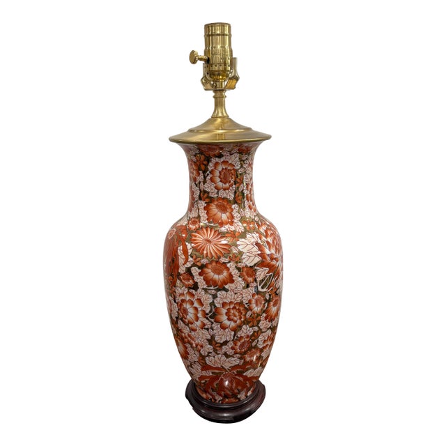 Mid 20th Century Chinese Export Mille Fleur Lamp Burnt Orange and Gold For Sale