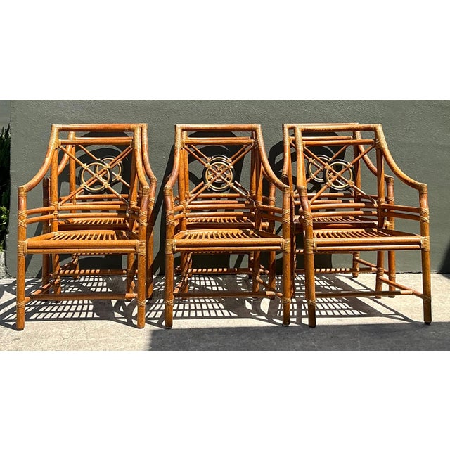 Vintage McGuire Target Back Rattan Dining Chairs - Set of 6 For Sale - Image 11 of 18