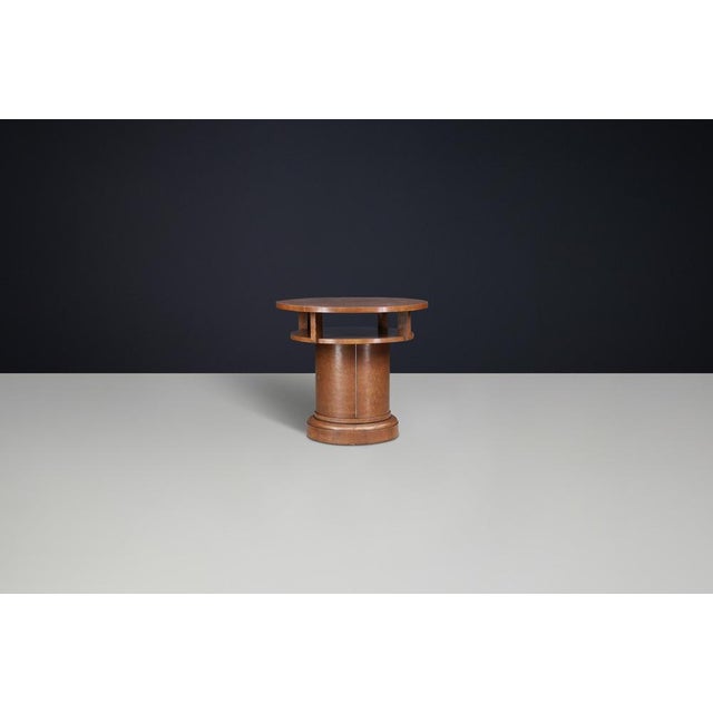 Art Deco Round Birch Pedestal Table with Storage, Czechoslovak, 1930s For Sale - Image 10 of 11