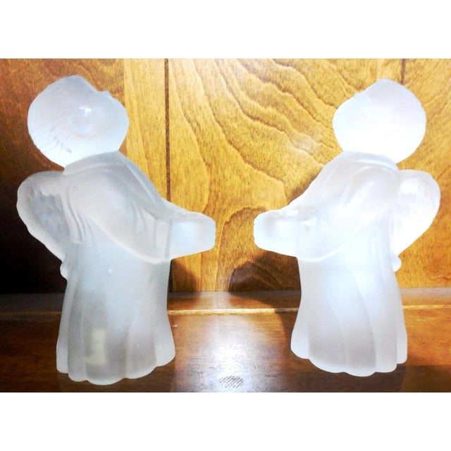 Late 20th Century Frosted Glass Angel Candle Stick Holders Hand Crafted by Smith - a Pair For Sale - Image 10 of 10