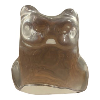 Vintage Mid-Century Modern Swedish Art Glass Owl Sculpture, Signed For Sale