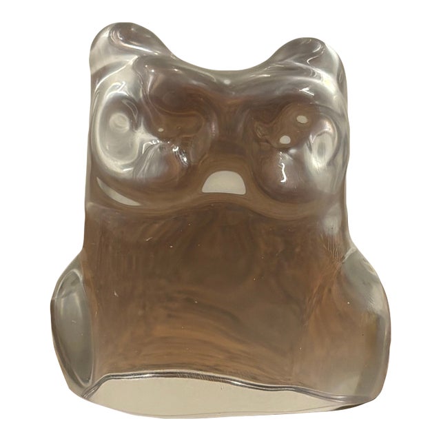 Vintage Mid-Century Modern Swedish Art Glass Owl Sculpture, Signed For Sale
