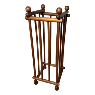 Vintage Arts & Crafts Solid Wood Stick & Ball Collapsible Umbrella Stand For Sale