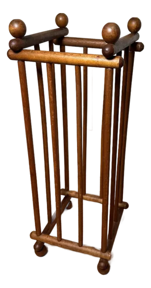 Vintage Arts & Crafts Solid Wood Stick & Ball Collapsible Umbrella Stand