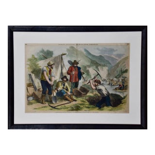 "California Gold Diggers": A 19th C. Hand-Colored Woodcut Gold Rush Scene, 1856 For Sale