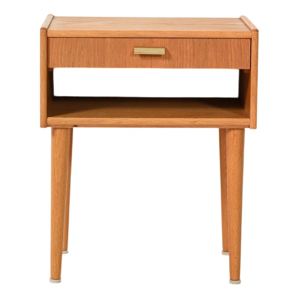 Vintage Scandinavian Bedside Table with Brass Handle, 1950s For Sale