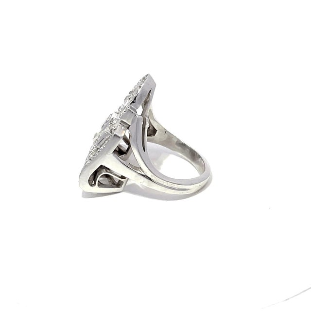 Art Deco Antique 14k White Gold Art Deco Cocktail Ring With 1.5 CTW Diamonds, Size 4.5 For Sale - Image 3 of 10