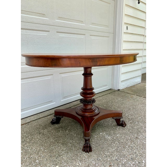 Antique American Empire Mahogany Paw Foot Pedestal Center Table, Late 19th Century For Sale In South Bend - Image 6 of 12